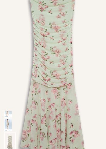 Pembe Çiçekli Straplez Uzun Elbise - Görsel 2