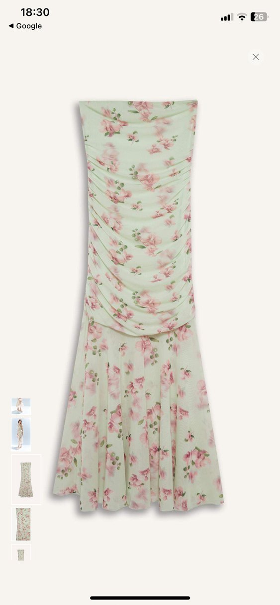 Pembe Çiçekli Straplez Uzun Elbise - Görsel 2