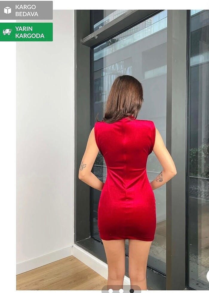 Kadife mini elbise - Görsel 2