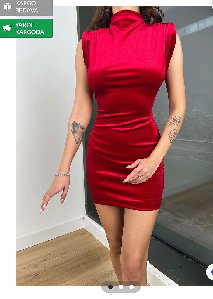 Kadife mini elbise - Görsel 3