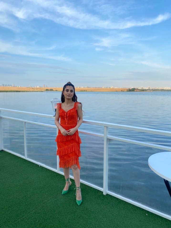 Dantel turuncu elbise - Görsel 2