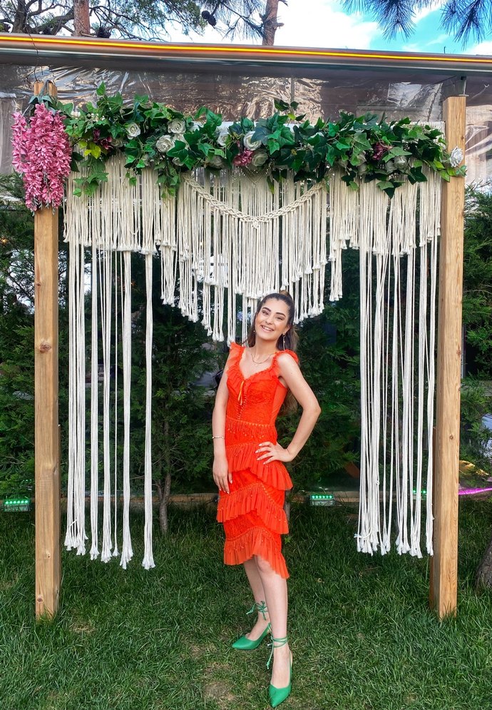 Dantel turuncu elbise - Görsel 4