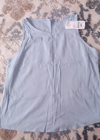 Diğer V Yaka Mavi Kolsuz Mini Bluz