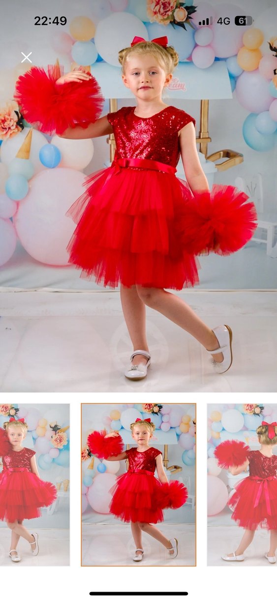 Kırmızı Straplez Fırfırlı Kız Çocuk Elbise - Görsel 4