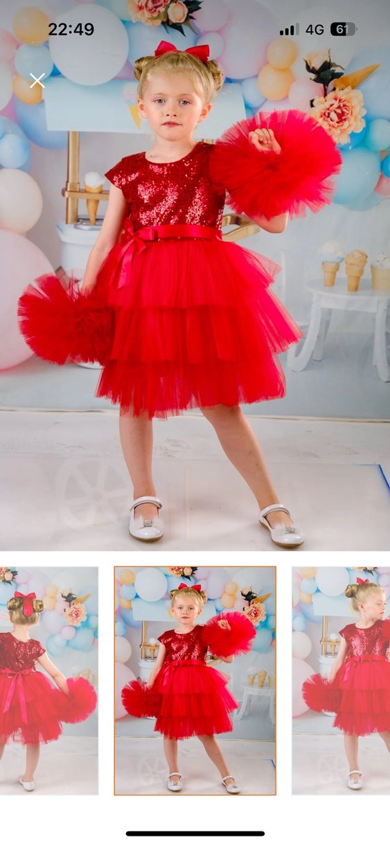 Kırmızı Straplez Fırfırlı Kız Çocuk Elbise - Görsel 2