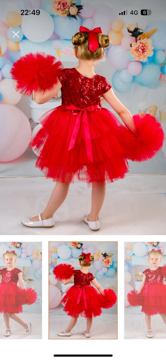 Kırmızı Straplez Fırfırlı Kız Çocuk Elbise - Görsel 3