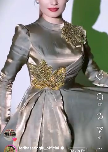 Taşlı Drapeli Uzun Kollu Kadın Abiye Elbise - Görsel 5