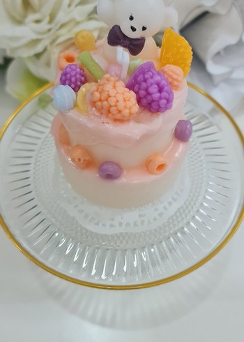 2 katlı Renkli Pastel Ayıcık ve Meyveli Mum - Görsel 2