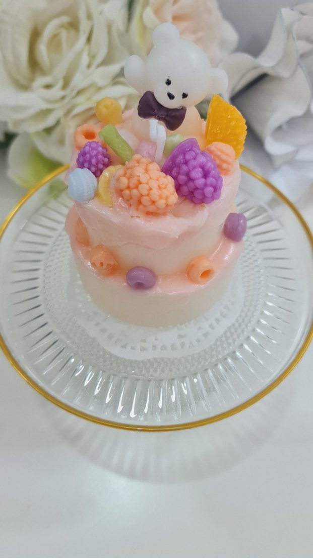 2 katlı Renkli Pastel Ayıcık ve Meyveli Mum - Görsel 2