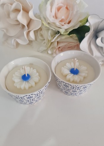 Hediyelik,Renkli Papatya Mumlu Seramik Mumluk - Görsel 2