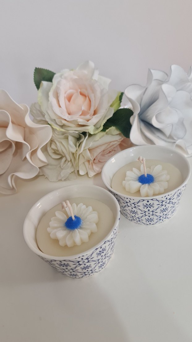 Hediyelik,Renkli Papatya Mumlu Seramik Mumluk - Görsel 3