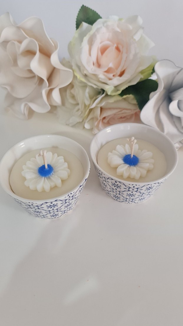 Hediyelik,Renkli Papatya Mumlu Seramik Mumluk - Görsel 2