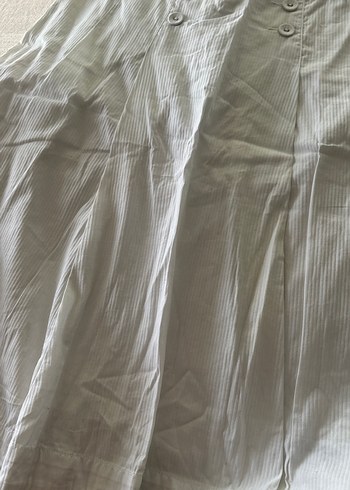 Düğmeli Beyaz Midi Keten Etek - Görsel 3