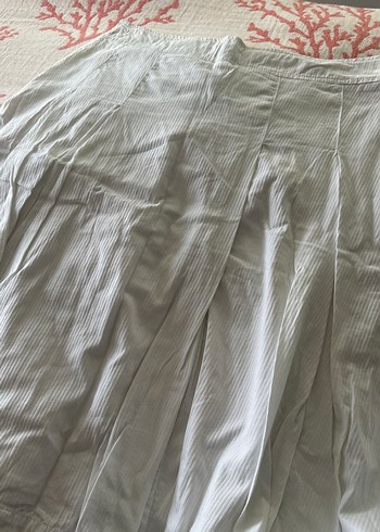 Düğmeli Beyaz Midi Keten Etek - Görsel 4