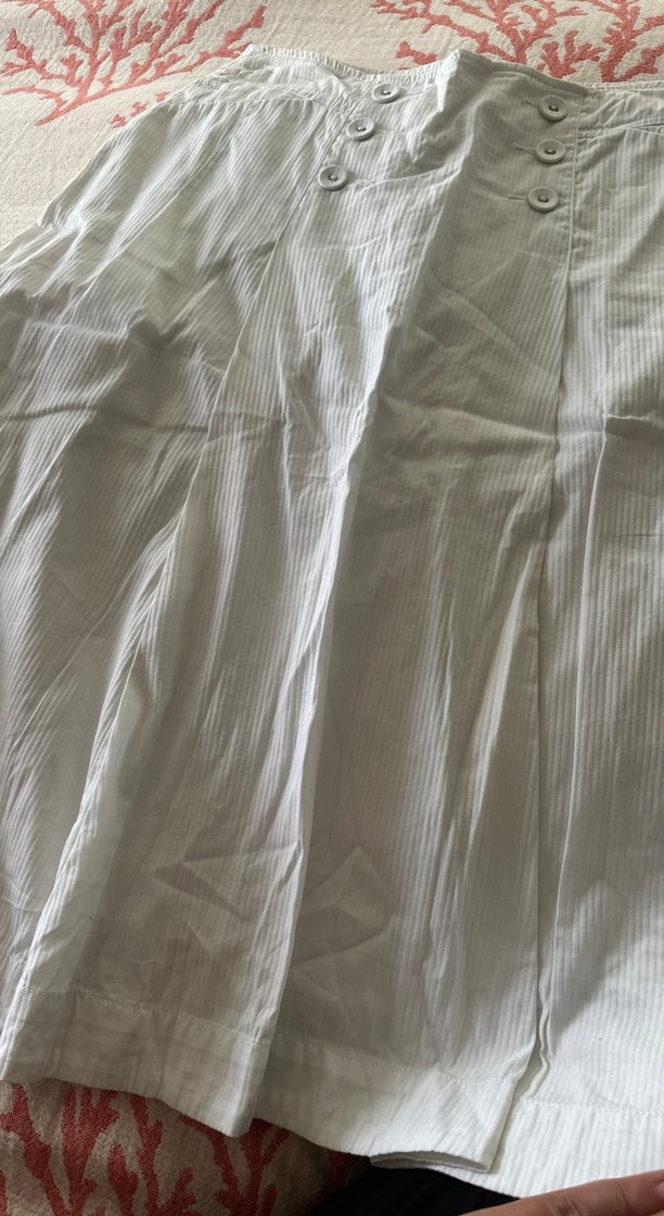 Düğmeli Beyaz Midi Keten Etek - Görsel 3