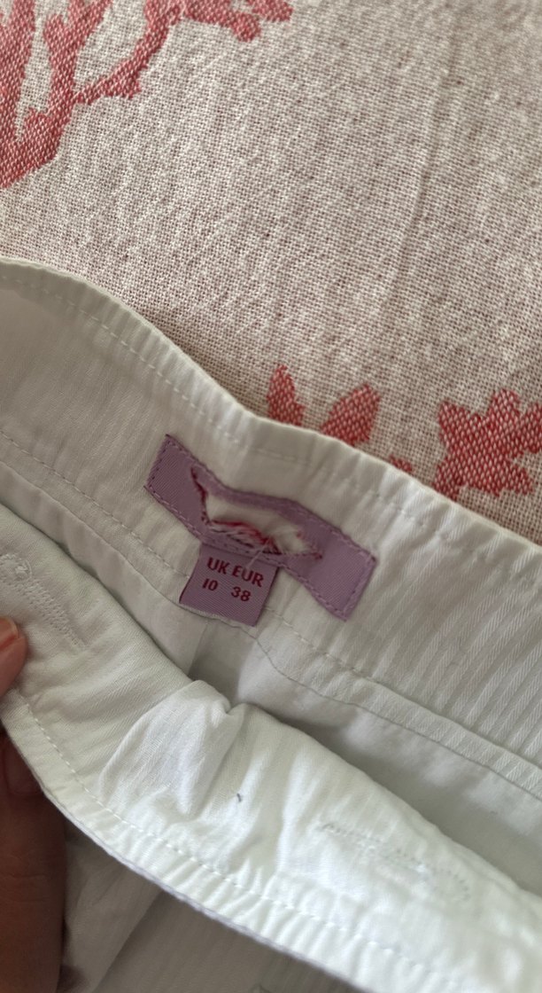 Düğmeli Beyaz Midi Keten Etek - Görsel 5