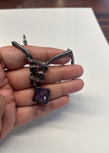 Mor Taşlı Zincir Detaylı Gotik Takı Seti - Görsel 5