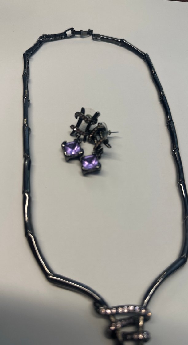 Mor Taşlı Zincir Detaylı Gotik Takı Seti - Görsel 3