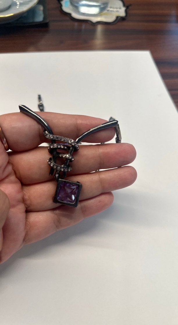 Mor Taşlı Zincir Detaylı Gotik Takı Seti - Görsel 5
