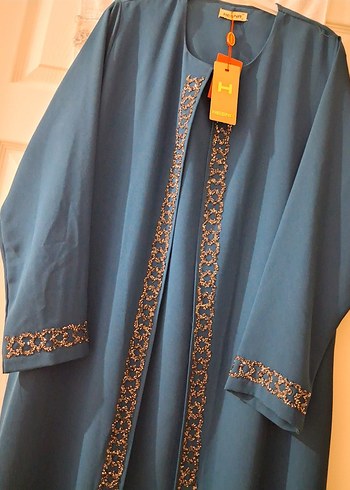 Mavi İşlemeli Uzun Kadın Elbise - Görsel 2