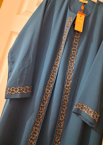 Mavi İşlemeli Uzun Kadın Elbise - Görsel 4