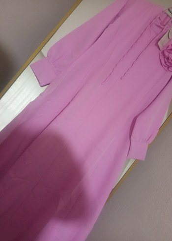 Pembe Uzun Kollu Drapeli Uzun Elbise - Görsel 3