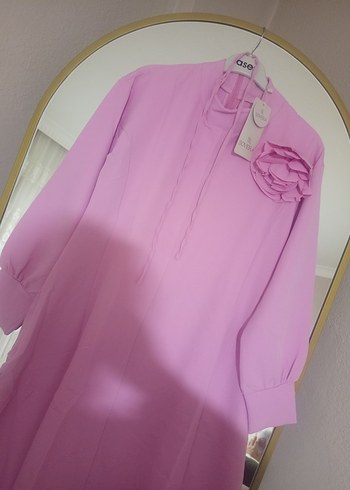 Pembe Uzun Kollu Drapeli Uzun Elbise - Görsel 4