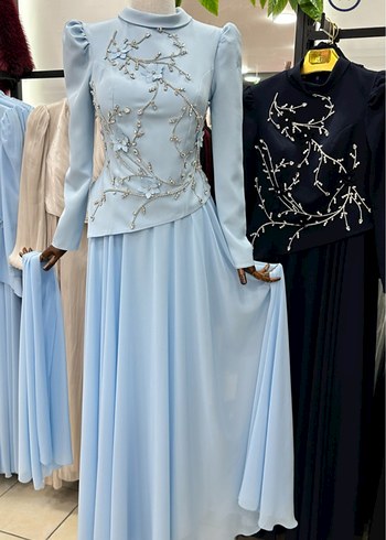 İşlemeli Boncuklu Uzun Kollu Abiye Elbise - Görsel 2