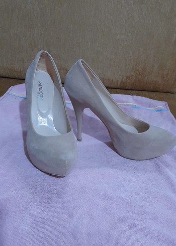 Bej Süet Stiletto Topuklu Kadın Ayakkabı - Görsel 2