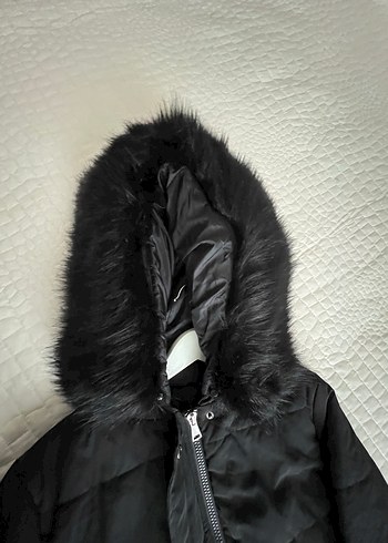 Siyah Uzun Kadın Kışlık Şişme Mont Kürklü Kapüşonlu - Görsel 9