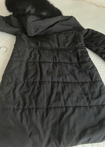 Siyah Uzun Kadın Kışlık Şişme Mont Kürklü Kapüşonlu - Görsel 4