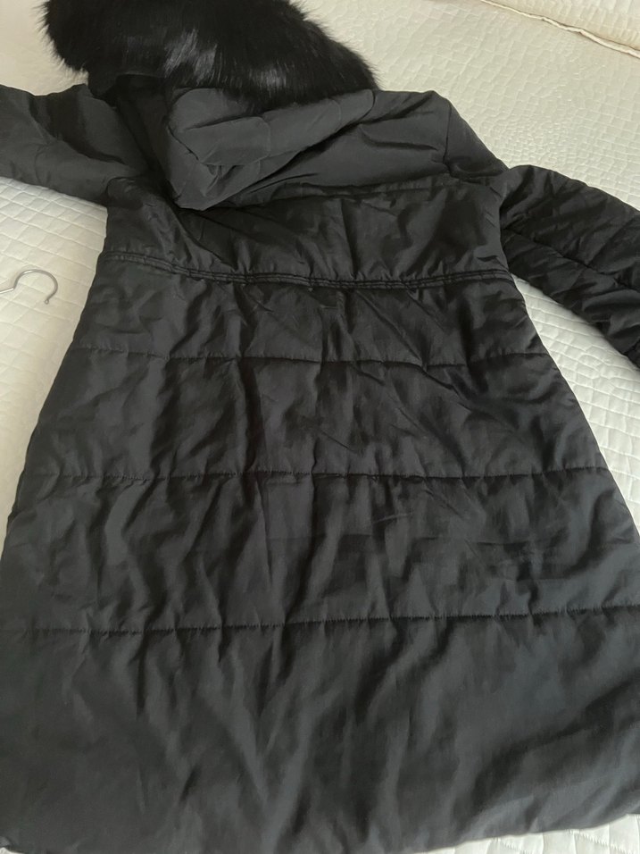 Siyah Uzun Kadın Kışlık Şişme Mont Kürklü Kapüşonlu - Görsel 4