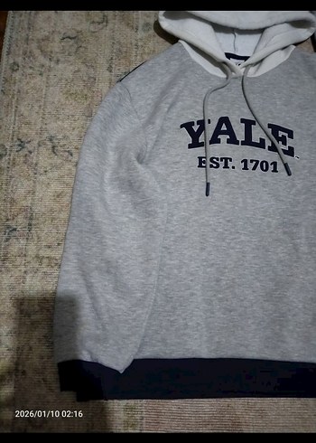 Gri Kapüşonlu Yale Baskılı Sweatshirt - Görsel 7