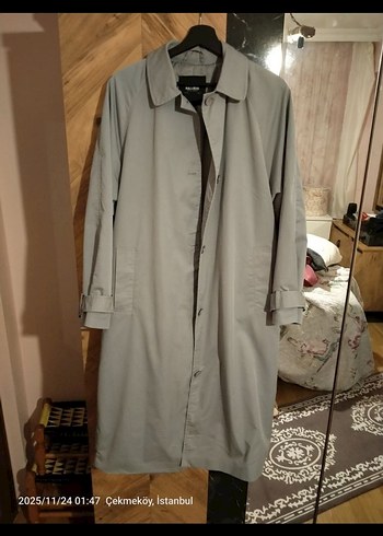 Gri Kadın Kot Trençkot Kemerli - Görsel 8