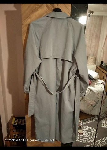 Gri Kadın Kot Trençkot Kemerli - Görsel 4