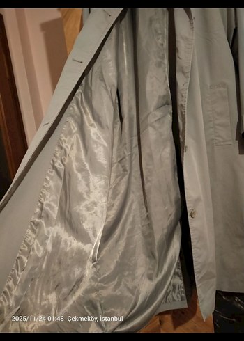 Gri Kadın Kot Trençkot Kemerli - Görsel 6