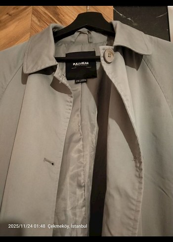 Gri Kadın Kot Trençkot Kemerli - Görsel 7