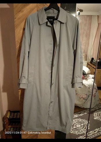 Gri Kadın Kot Trençkot Kemerli - Görsel 3