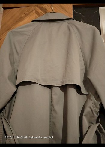 Gri Kadın Kot Trençkot Kemerli - Görsel 5