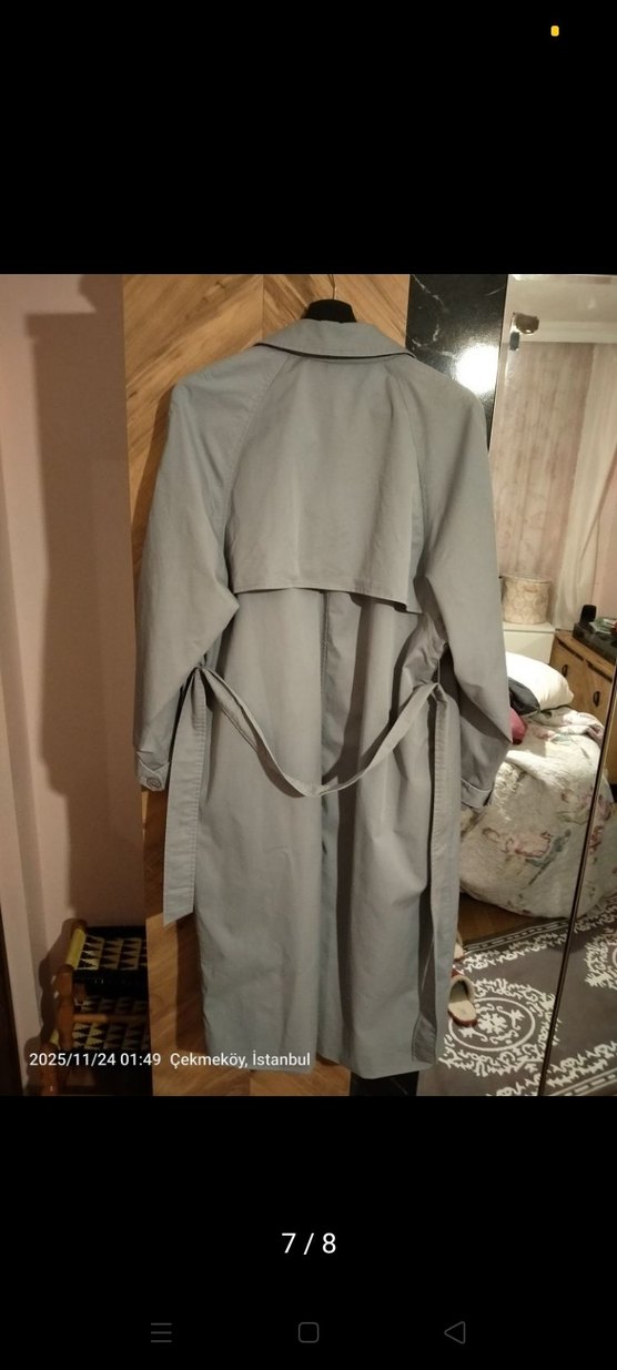 Gri Kadın Kot Trençkot Kemerli - Görsel 4