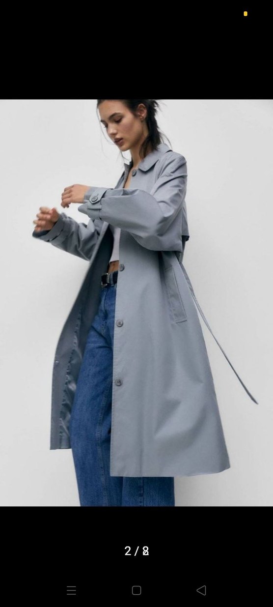 Gri Kadın Kot Trençkot Kemerli - Görsel 2