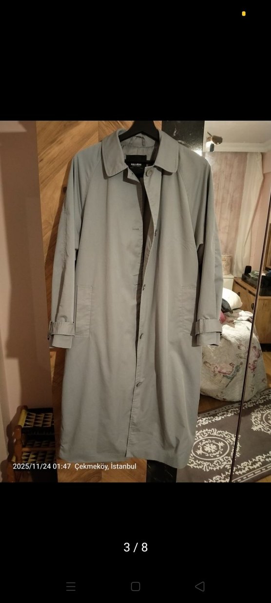 Gri Kadın Kot Trençkot Kemerli - Görsel 3