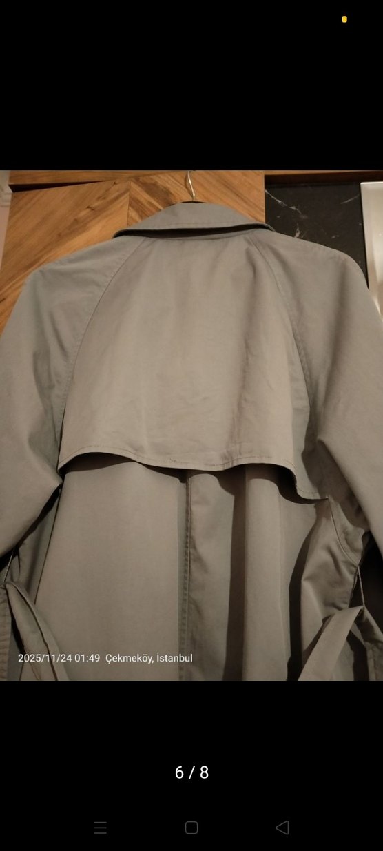 Gri Kadın Kot Trençkot Kemerli - Görsel 5