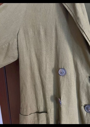 Kadın Haki Uzun Keten Trençkot - Görsel 2