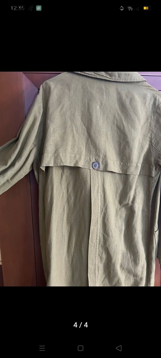 Kadın Haki Uzun Keten Trençkot - Görsel 4