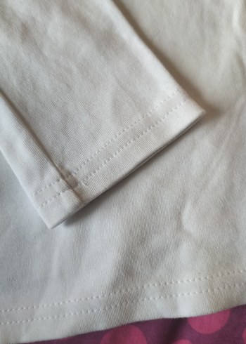 Kız Çocuk Beyaz Pamuklu Uzun Kollu Tişört - Görsel 4