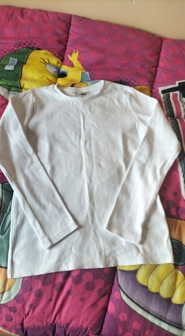 Kız Çocuk Beyaz Pamuklu Uzun Kollu Tişört - Görsel 2