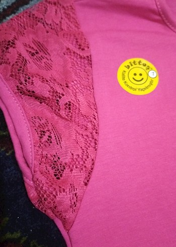 Kız Çocuk Pembe Dantel Detaylı Tişört - Görsel 3