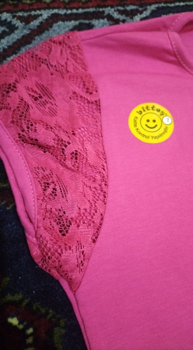 Kız Çocuk Pembe Dantel Detaylı Tişört - Görsel 3