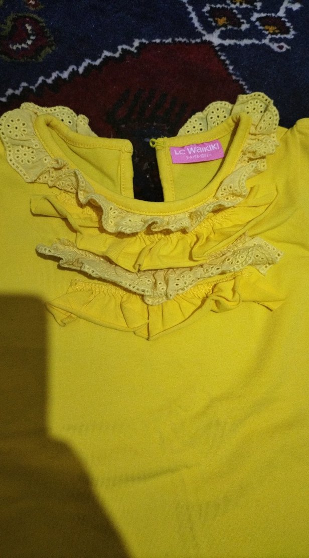 Kız Çocuk Sarı Fırfırlı Tişört - Görsel 2